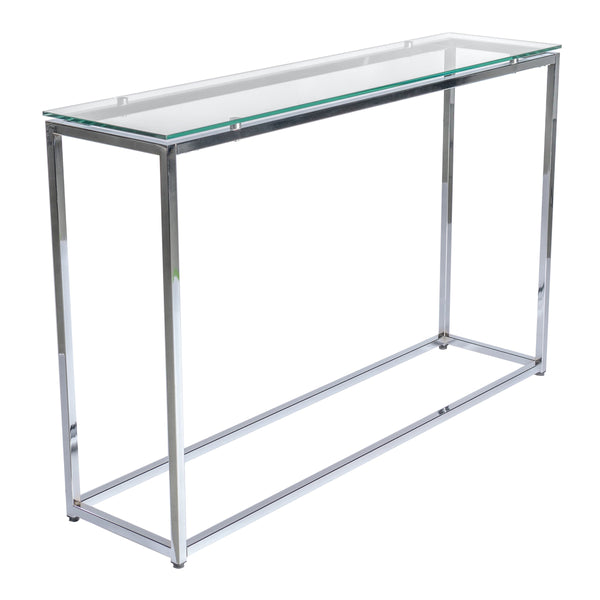 Sandor Geometric Chrome Steel Console with Floating Tempered Glass Top Modern Entryway