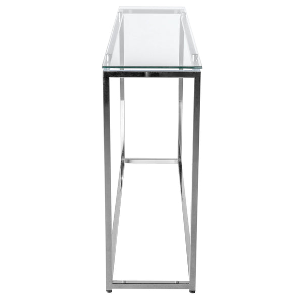 Sandor Geometric Chrome Steel Console with Floating Tempered Glass Top Modern Entryway
