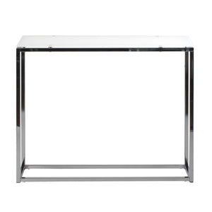 EE Test Vendor Sandor 36 Inch Console Table with Floating Glass Top and Geometric Chrome Steel Base Modern Style White/Chrome EETEST-28033PUREWHT