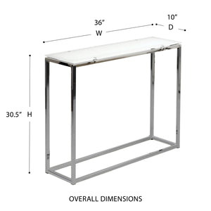 Sandor 36 Inch Console Table with Floating Glass Top and Geometric Chrome Steel Base Modern Style