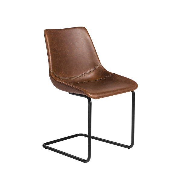 Flynn Leatherette Side Chair with Baseball Stitching and Sturdy Matte Steel Base for Dining