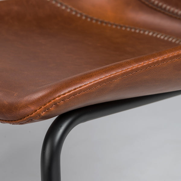 Flynn Leatherette Side Chair with Baseball Stitching and Sturdy Matte Steel Base for Dining