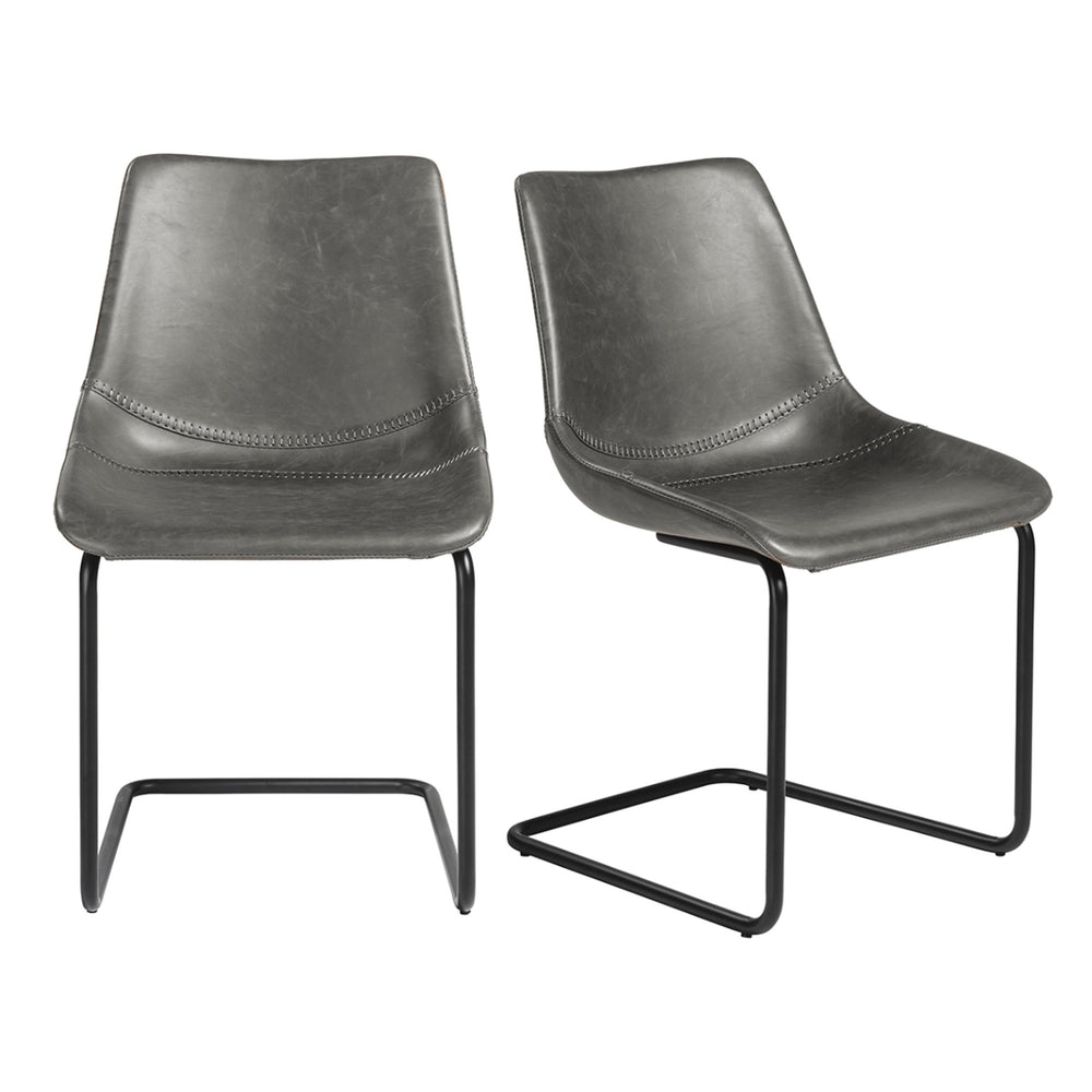 EE Test Vendor Flynn Leatherette Side Chair with Baseball Stitching and Sturdy Matte Steel Base for Dining Charcoal Gray EETEST-30486DKGRY