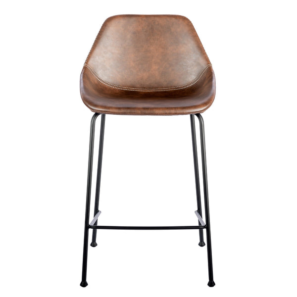 Corinna Counter Stool Set Distressed Leatherette Seat with Sturdy Matte Black Steel Base