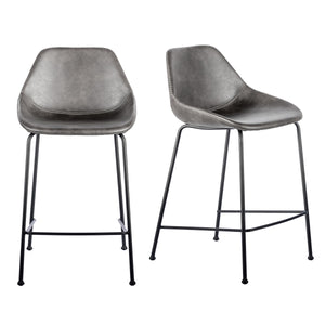 Corinna Counter Stool Set Distressed Leatherette Seat with Sturdy Matte Black Steel Base