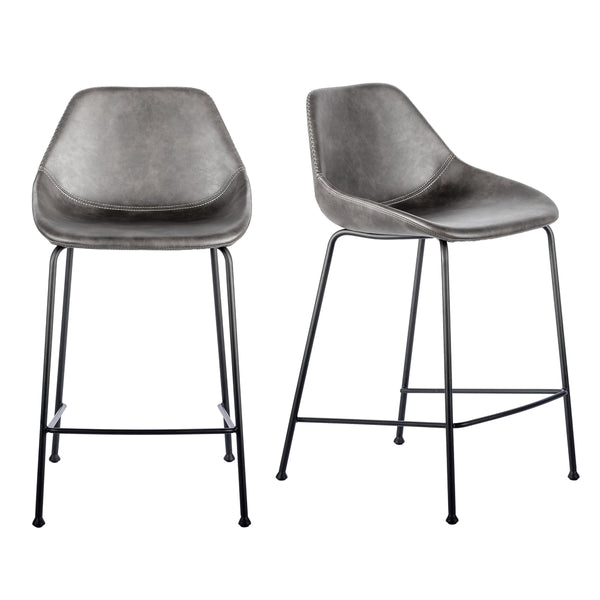 Corinna Counter Stool Set Distressed Leatherette Seat with Sturdy Matte Black Steel Base