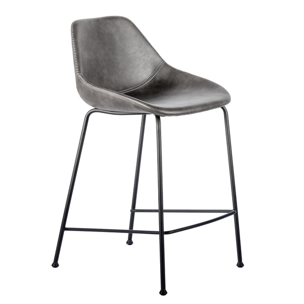 Corinna Counter Stool Set Distressed Leatherette Seat with Sturdy Matte Black Steel Base