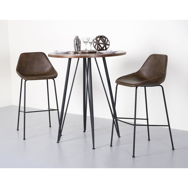 Corinna Leatherette Barstool with Baseball Stitching and Sturdy Matte Black Steel Base