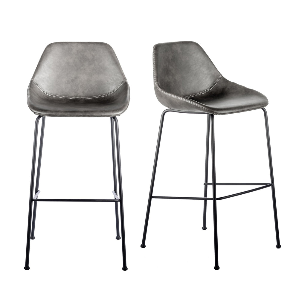 EE Test Vendor Corinna Leatherette Barstool with Baseball Stitching and Sturdy Matte Black Steel Base Charcoal Gray EETEST-30506DKGRY