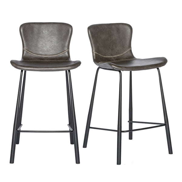 Melody Vintage Leatherette Counter Stool with Baseball Stitch and Tapered Steel Legs for Kitchen