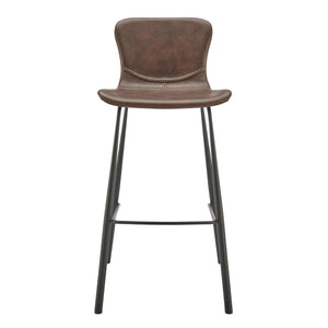 Melody Vintage Leatherette Bar Stool Set with Baseball Stitch Detail and Tapered Steel Legs