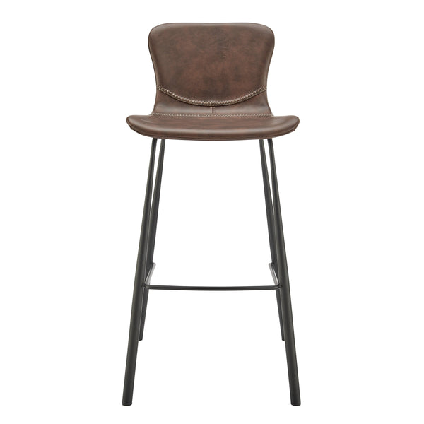 Melody Vintage Leatherette Bar Stool Set with Baseball Stitch Detail and Tapered Steel Legs