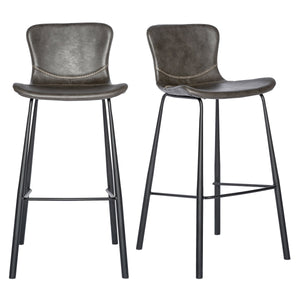 Melody Vintage Leatherette Bar Stool Set with Baseball Stitch Detail and Tapered Steel Legs