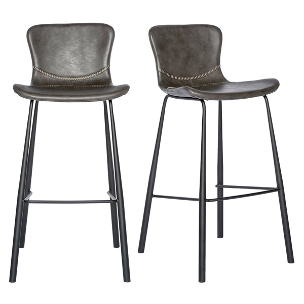 Melody Vintage Leatherette Bar Stool Set with Baseball Stitch Detail and Tapered Steel Legs