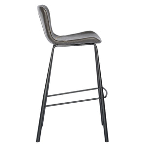 Melody Vintage Leatherette Bar Stool Set with Baseball Stitch Detail and Tapered Steel Legs