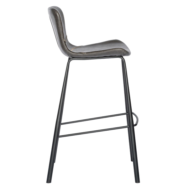 Melody Vintage Leatherette Bar Stool Set with Baseball Stitch Detail and Tapered Steel Legs