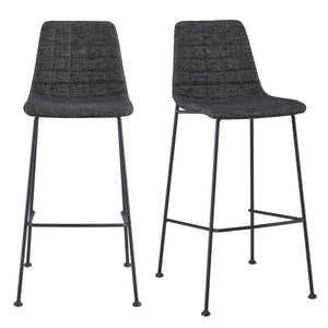 Elma Quilted Tweed Fabric Barstools with Powder Coated Steel Legs Set of 2 for Kitchen Island