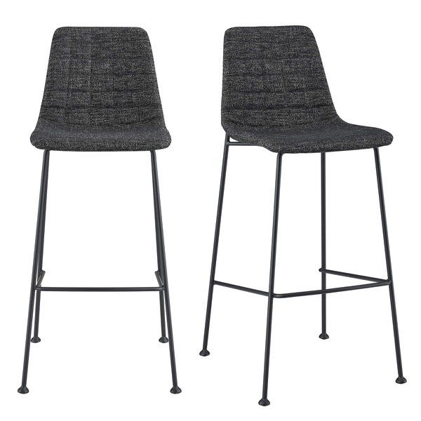 Elma Quilted Tweed Fabric Barstools with Powder Coated Steel Legs Set of 2 for Kitchen Island