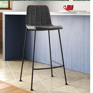 Elma Quilted Tweed Fabric Barstools with Powder Coated Steel Legs Set of 2 for Kitchen Island