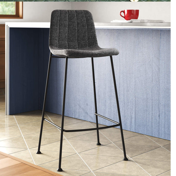 Elma Quilted Tweed Fabric Barstools with Powder Coated Steel Legs Set of 2 for Kitchen Island