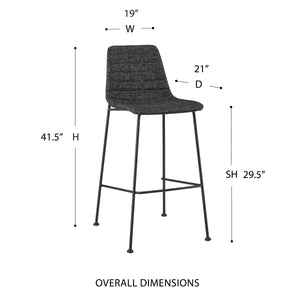 Elma Quilted Tweed Fabric Barstools with Powder Coated Steel Legs Set of 2 for Kitchen Island