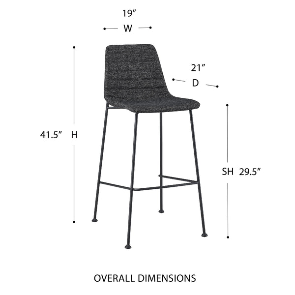 Elma Quilted Tweed Fabric Barstools with Powder Coated Steel Legs Set of 2 for Kitchen Island