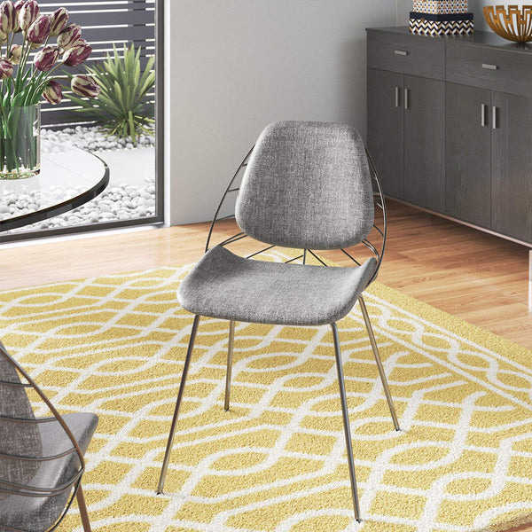 Linnea Art Deco Dining Chair Set Steel Frame Leaf Back Upholstered Seat Pair for Home Room