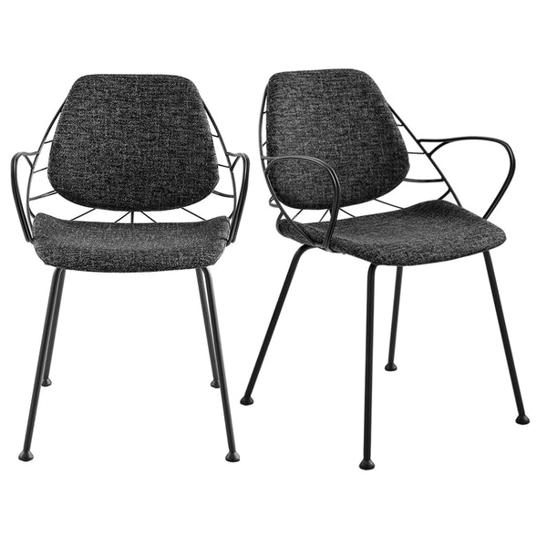 Linnea Art Deco Fabric Accent Chair Set with Steel Legs and Decorative Leaf Back Design