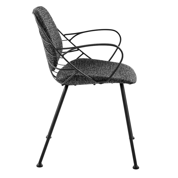 Linnea Art Deco Fabric Accent Chair Set with Steel Legs and Decorative Leaf Back Design