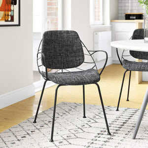 Linnea Art Deco Fabric Accent Chair Set with Steel Legs and Decorative Leaf Back Design