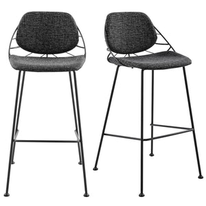 Linnea Art Deco Fabric Barstools with Steel Legs and Leaf Back Design for Kitchen Set of 2