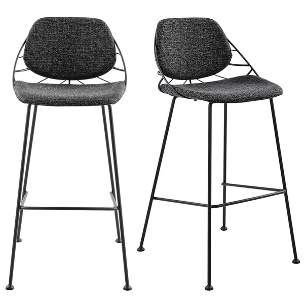Linnea Art Deco Fabric Barstools with Steel Legs and Leaf Back Design for Kitchen Set of 2