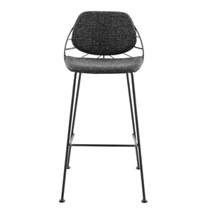 Linnea Art Deco Fabric Barstools with Steel Legs and Leaf Back Design for Kitchen Set of 2