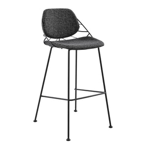 Linnea Art Deco Fabric Barstools with Steel Legs and Leaf Back Design for Kitchen Set of 2