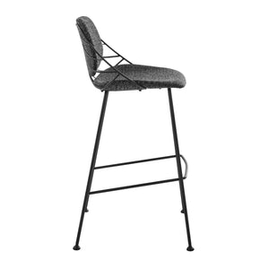 Linnea Art Deco Fabric Barstools with Steel Legs and Leaf Back Design for Kitchen Set of 2