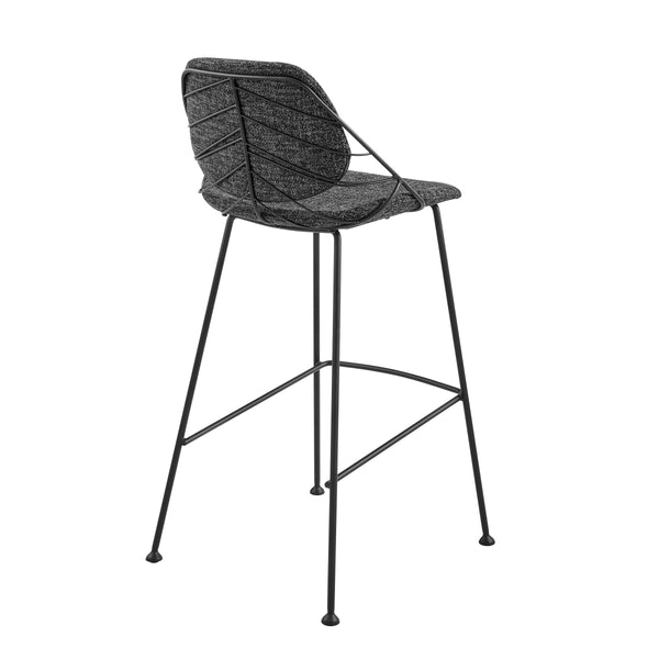 Linnea Art Deco Fabric Barstools with Steel Legs and Leaf Back Design for Kitchen Set of 2