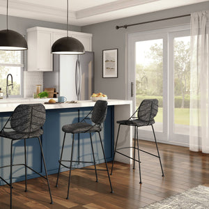 Linnea Art Deco Fabric Barstools with Steel Legs and Leaf Back Design for Kitchen Set of 2