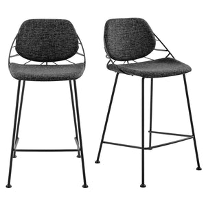 EE Test Vendor Linnea Art Deco Counter Stools Upholstered Leaf Back Steel Legs for Kitchen Bar Dining Black EETEST-30566BLK