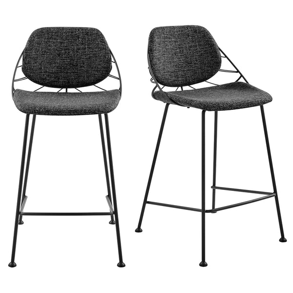 EE Test Vendor Linnea Art Deco Counter Stools Upholstered Leaf Back Steel Legs for Kitchen Bar Dining Black EETEST-30566BLK