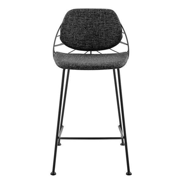 Linnea Art Deco Counter Stools Upholstered Leaf Back Steel Legs for Kitchen Bar Dining