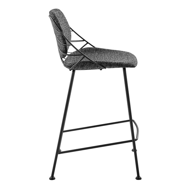 Linnea Art Deco Counter Stools Upholstered Leaf Back Steel Legs for Kitchen Bar Dining