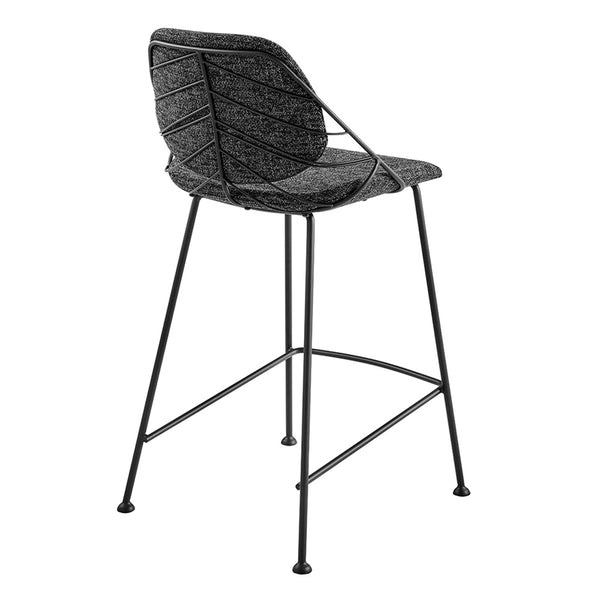 Linnea Art Deco Counter Stools Upholstered Leaf Back Steel Legs for Kitchen Bar Dining