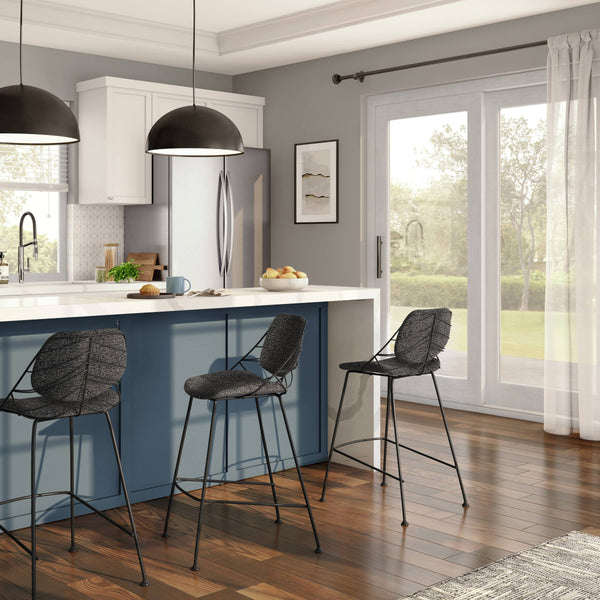 Linnea Art Deco Counter Stools Upholstered Leaf Back Steel Legs for Kitchen Bar Dining