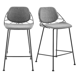 Linnea Art Deco Counter Stools Upholstered Leaf Back Steel Legs for Kitchen Bar Dining