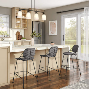 Linnea Art Deco Counter Stools Upholstered Leaf Back Steel Legs for Kitchen Bar Dining