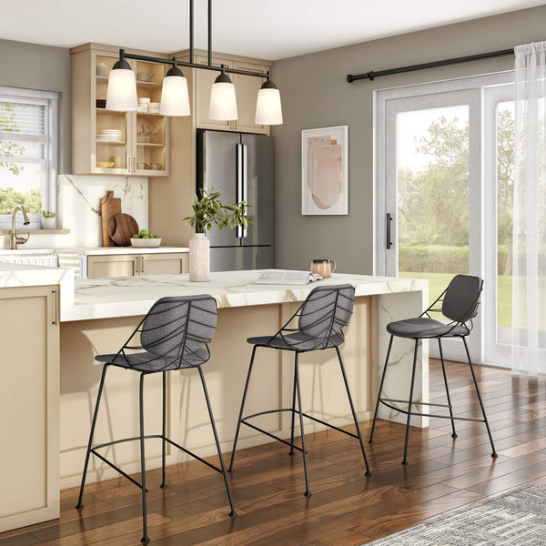 Linnea Art Deco Counter Stools Upholstered Leaf Back Steel Legs for Kitchen Bar Dining