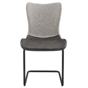 Juni Contemporary Side Chair Set of 2 Bold Silhouette Steel Base Mixed Upholstery