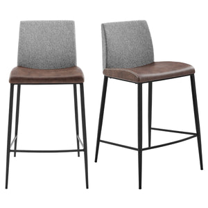 EE Test Vendor Rasmus Modern Counter Stool Set of 2 with Woven Back and Leatherette Seat Matte Legs EETEST-30572LTBRN