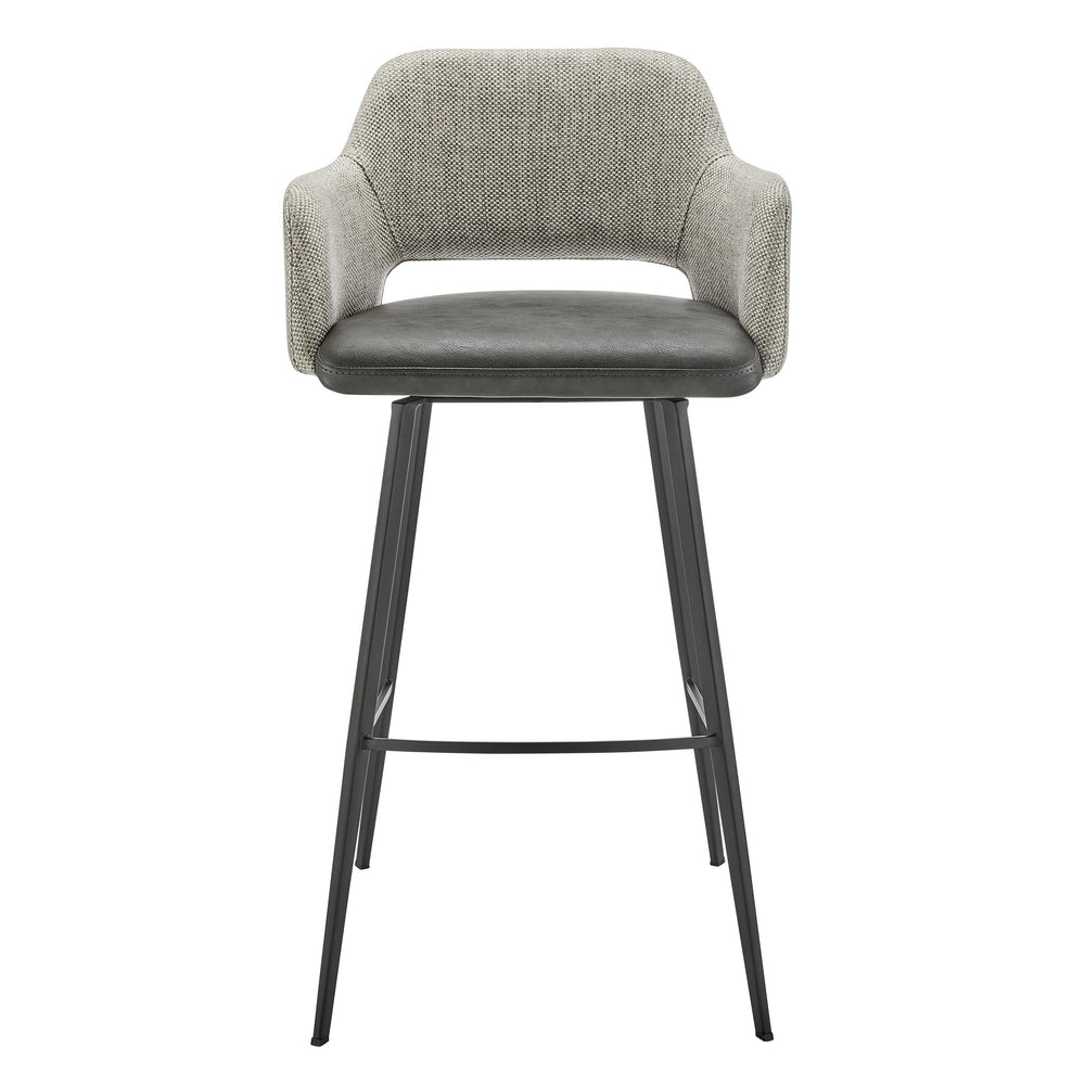 EE Test Vendor Desi Swivel Barstool Leatherette Seat Fabric Back and Sturdy Matte Black Steel Base for Kitchen Warm Gray/Charcoal Gray EETEST-30582-DKGRY