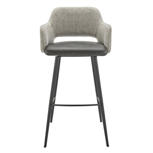 EE Test Vendor Desi Swivel Barstool Leatherette Seat Fabric Back and Sturdy Matte Black Steel Base for Kitchen Warm Gray/Charcoal Gray EETEST-30582-DKGRY